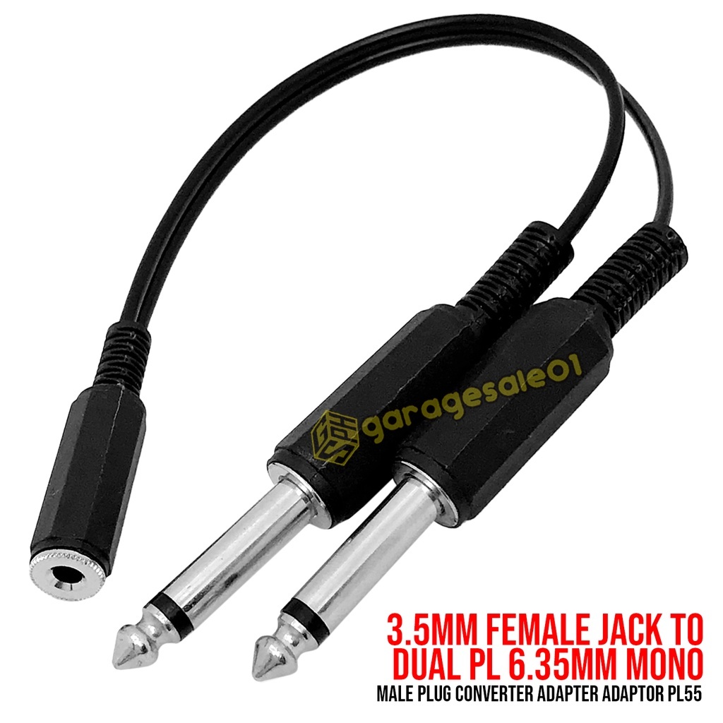 GS10 3.5mm Female Jack to DUAL PL 6.35mm MONO Male Plug Converter ...