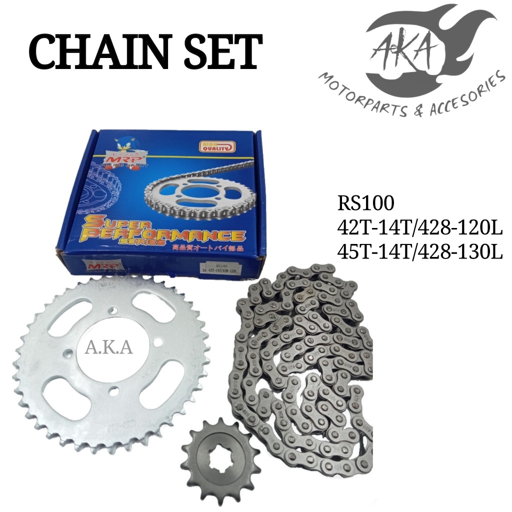 MRP CHAIN SET FOR RS100 SIZES(42T/45T) FOR MOTORCYCLE | Shopee Philippines