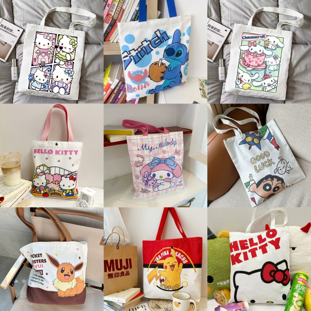 Sanrio Bag Shoulder Bags Canvas Tote Bag Girls Pokémon Stitch ...