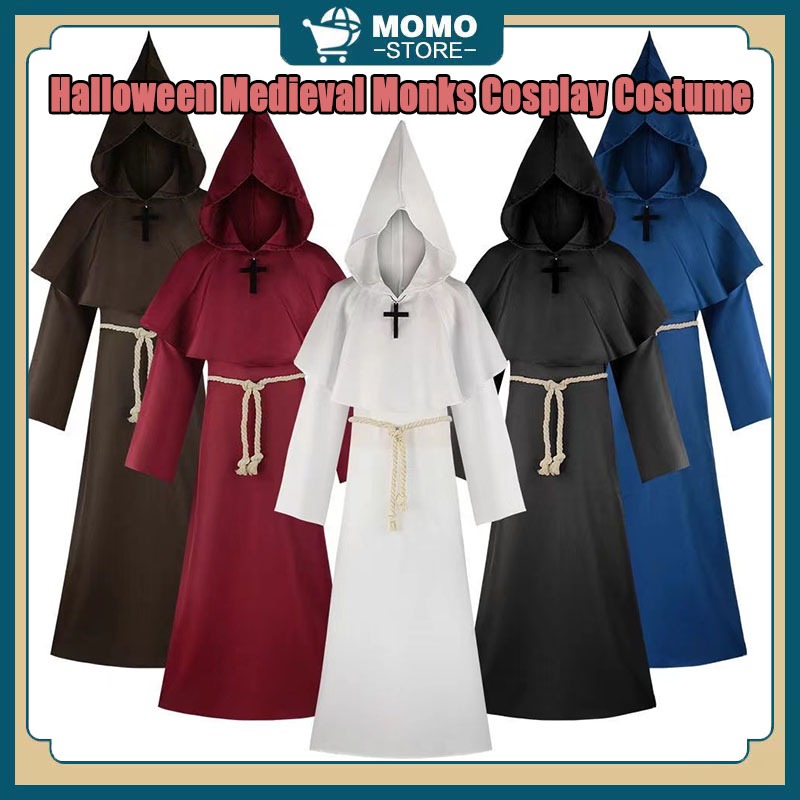 Halloween Cosplay Costume Medieval Monks Hooded Priest Robe Wizard ...