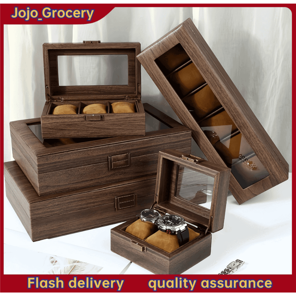 【In Stock】Wood Watch Storage Box 6-12Slot Dust Proof Glass Cover Watch ...