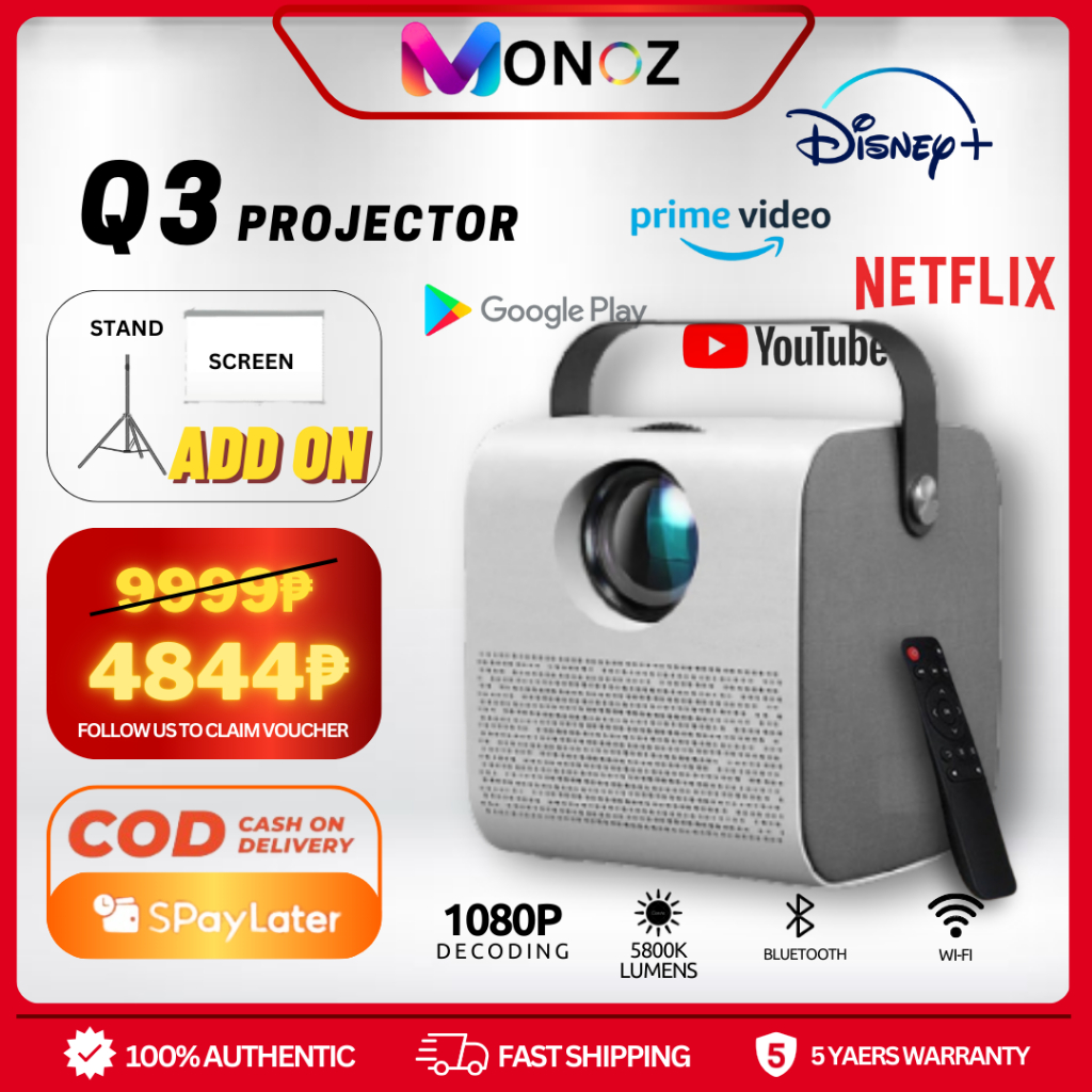 Mini Projector Q3pro Android Smart Home Projector 8500 Lumens HD 1080P