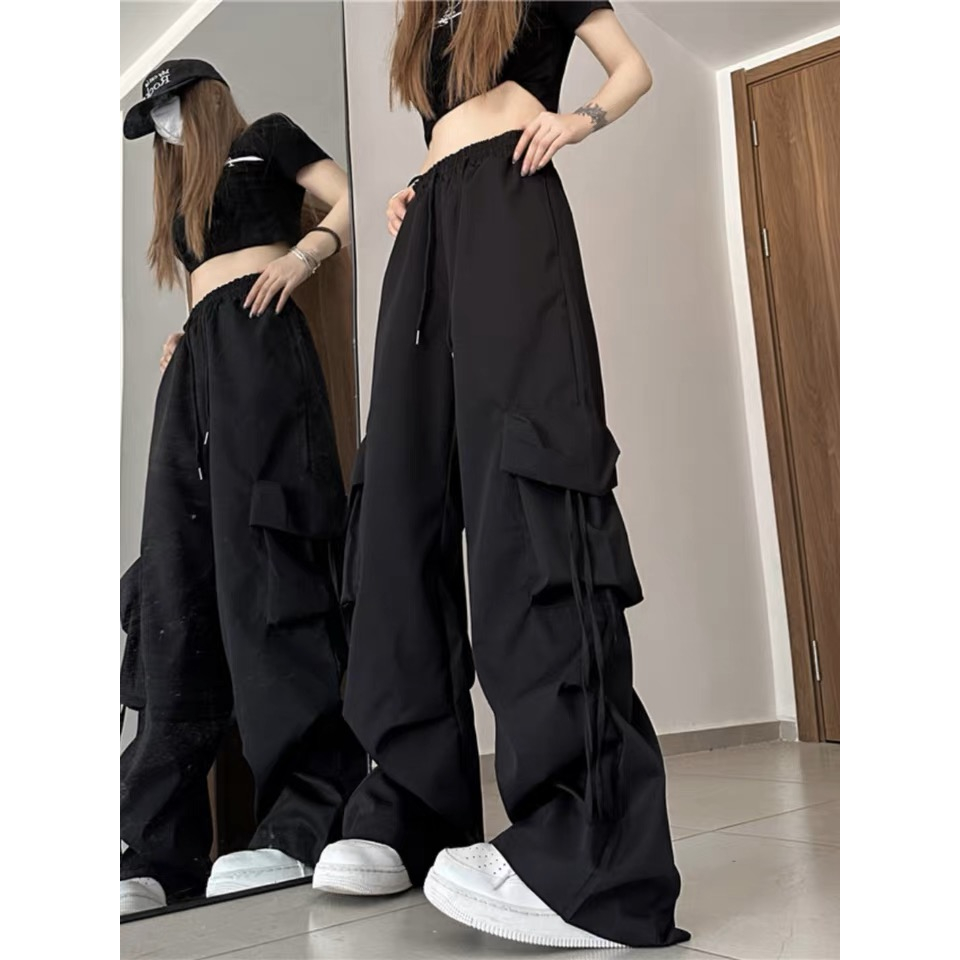 Black Ruched Wide Leg Pants  Chaewon - Le Sserafim - Fashion Chingu