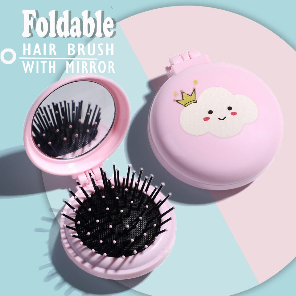 GIVA Random Design Folding Hair Brush with Mirror Compact Mini Hair ...