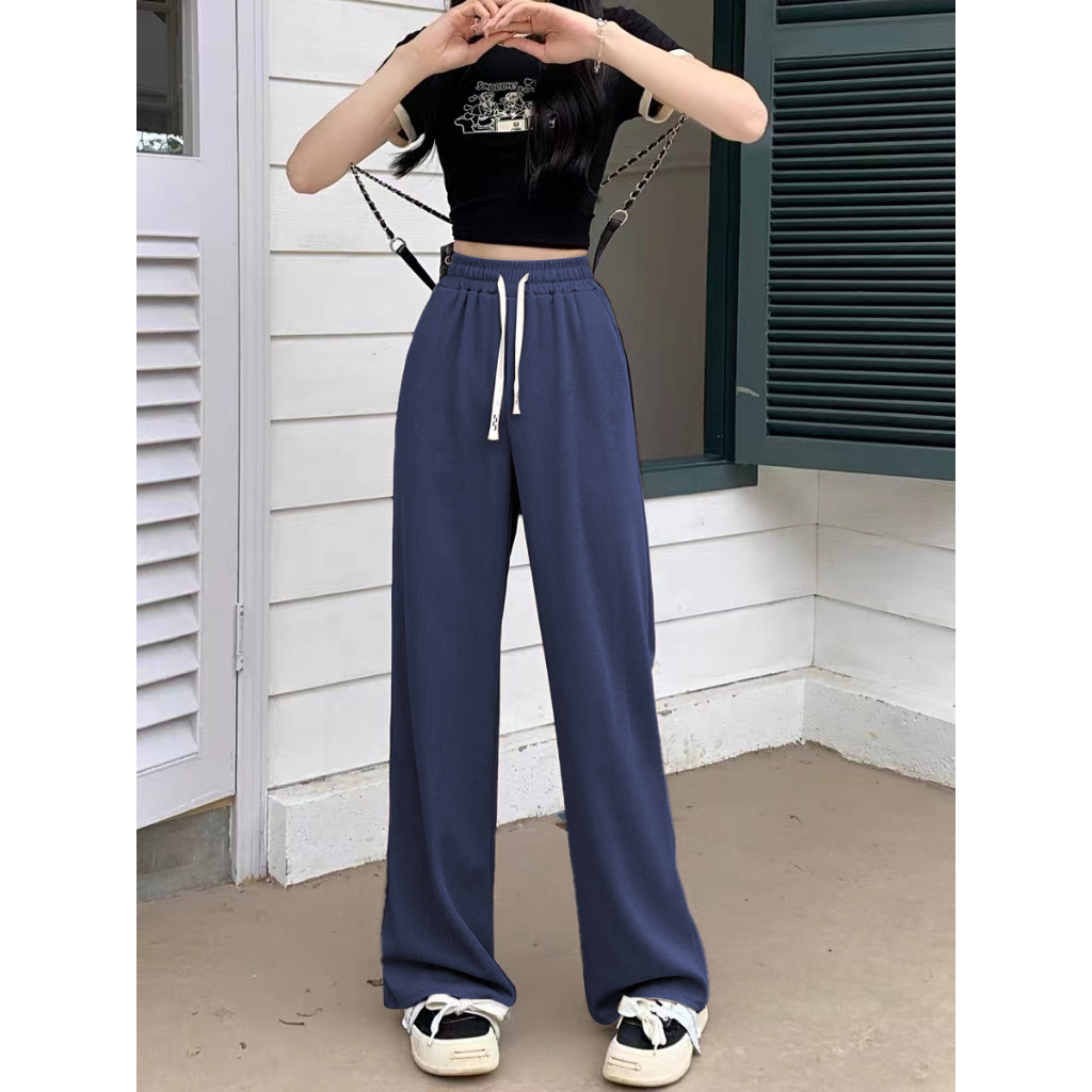 ACHS High Waist Korean Fashion Women's Mopping Pants Casual Wide Leg ...