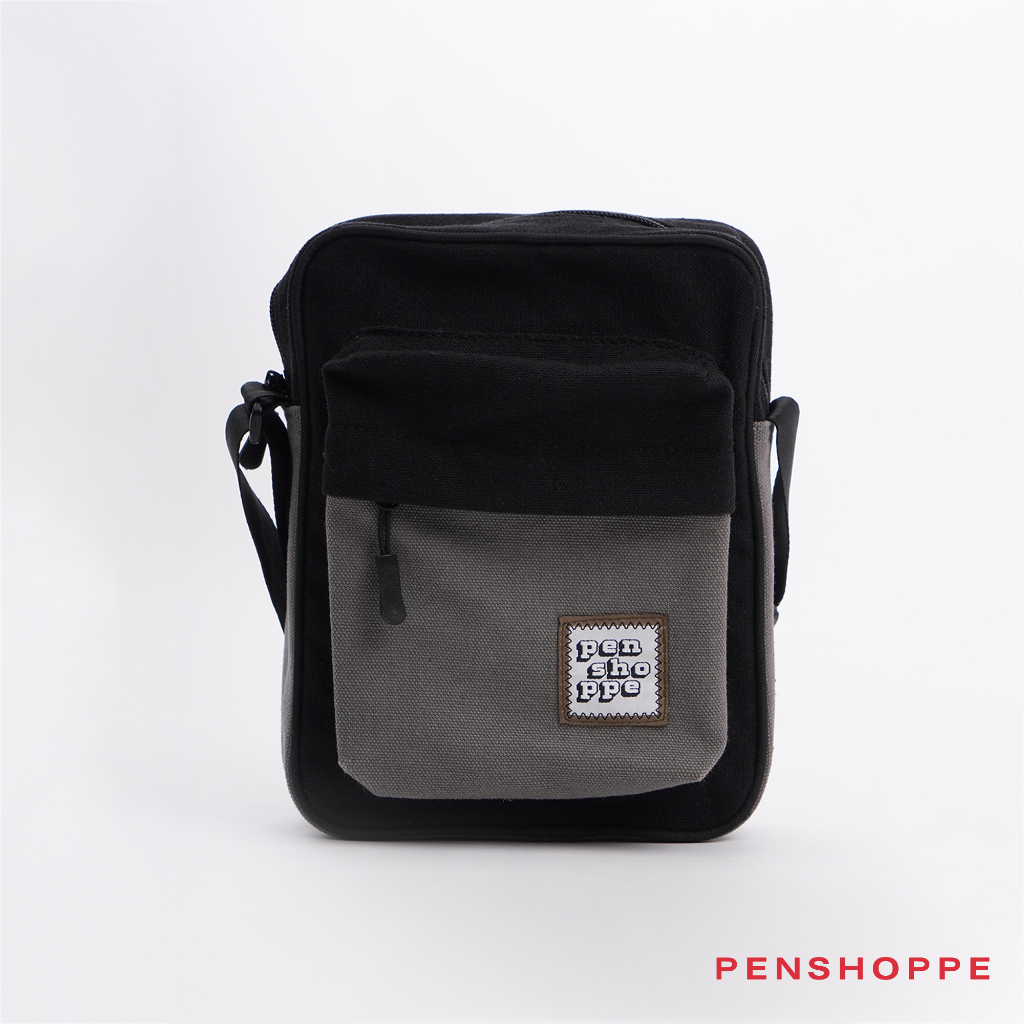 Penshoppe Two-Tone Sling Bag with Woven Patch For Men (Black/Navy Blue ...