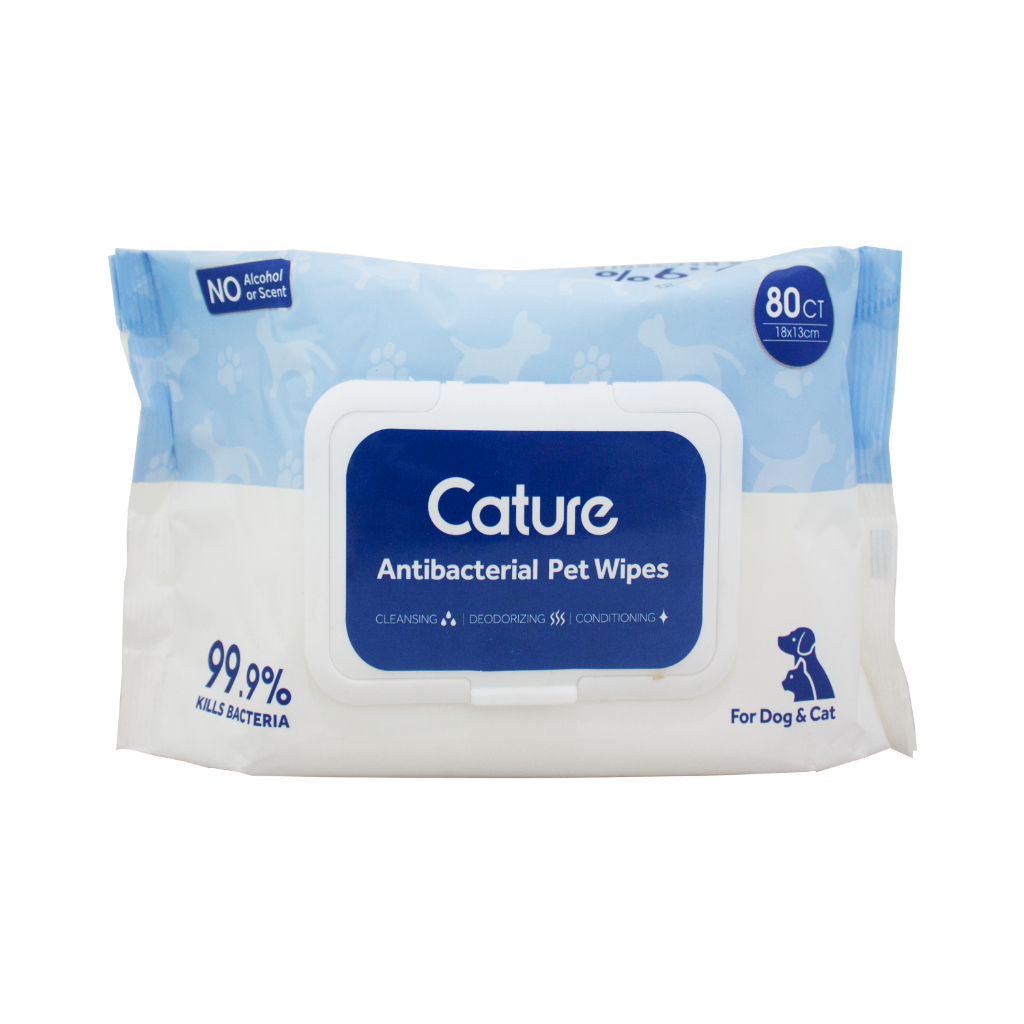 Cature Antibacterial Pet Wipes (No Alcohol or Scent) for Dogs & Cats