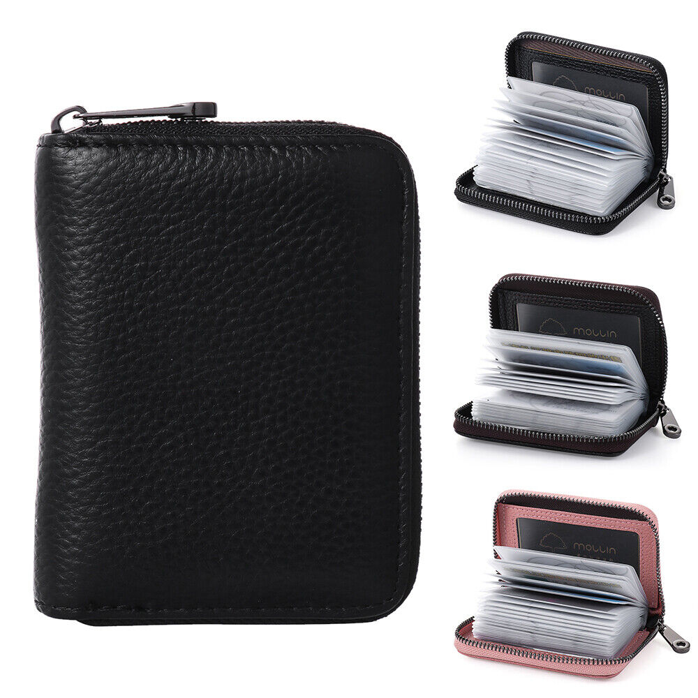 Women's Genuine Leather RFID Blocking Wallet - Double Zip, Credit Card Holder, Compact
