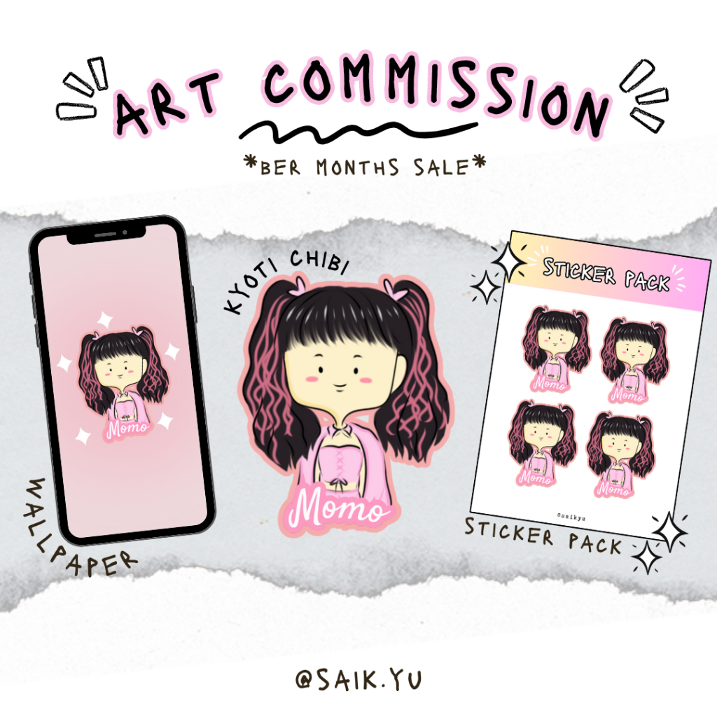 Art commission with prints, sticker pack, and wallpaper (solo) | Shopee ...
