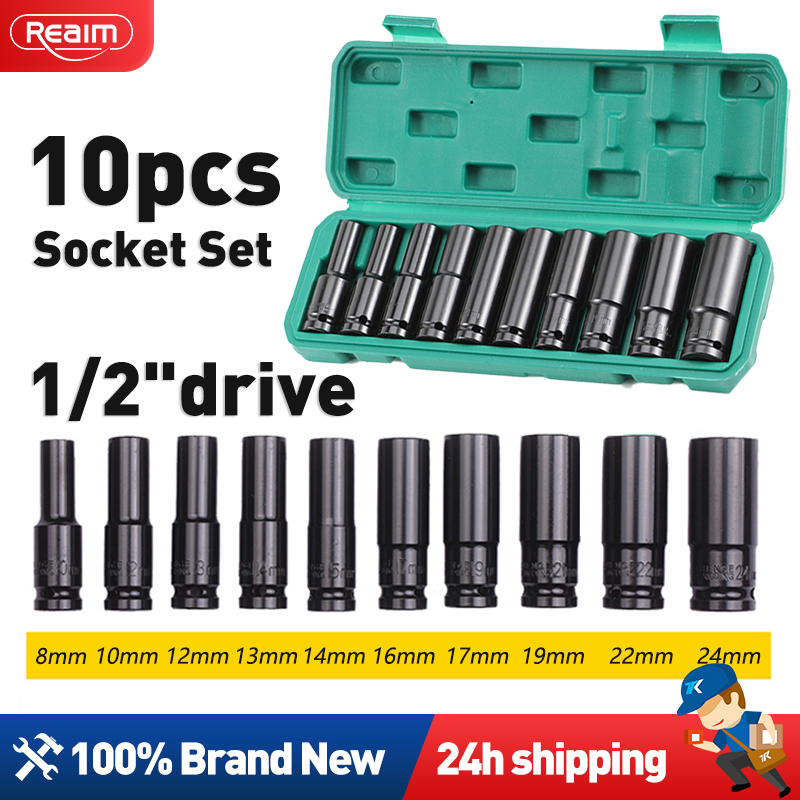 Deep Socket Wrench Set 10pcs 1/2 Drive Suitable For Electric wrench