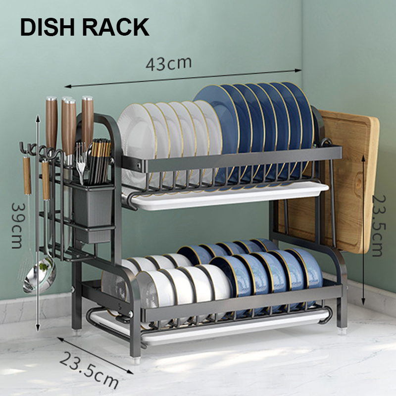 Stainless Dish Rack 2/3-Tier Drainer Kitchen Shelf Plate Organizer Storage