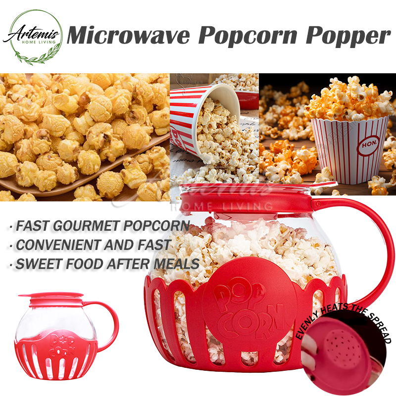 Microwave Popcorn Popper with Temperature Safe Glass, 3in1 Lid