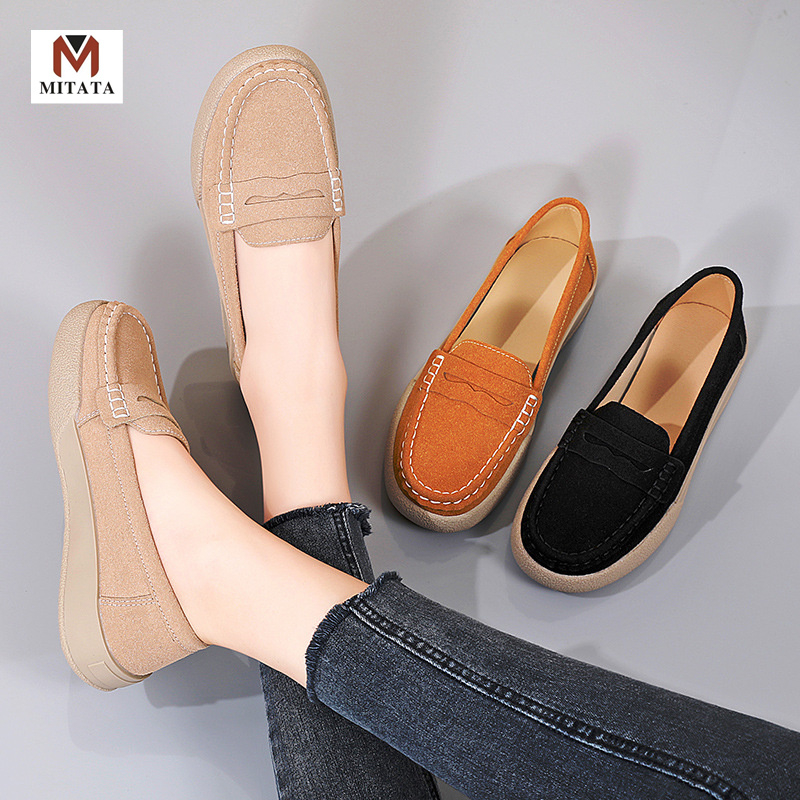 MITATA Nubuck Leather Soft Soled Comfortable Shoes For Women | Shopee ...