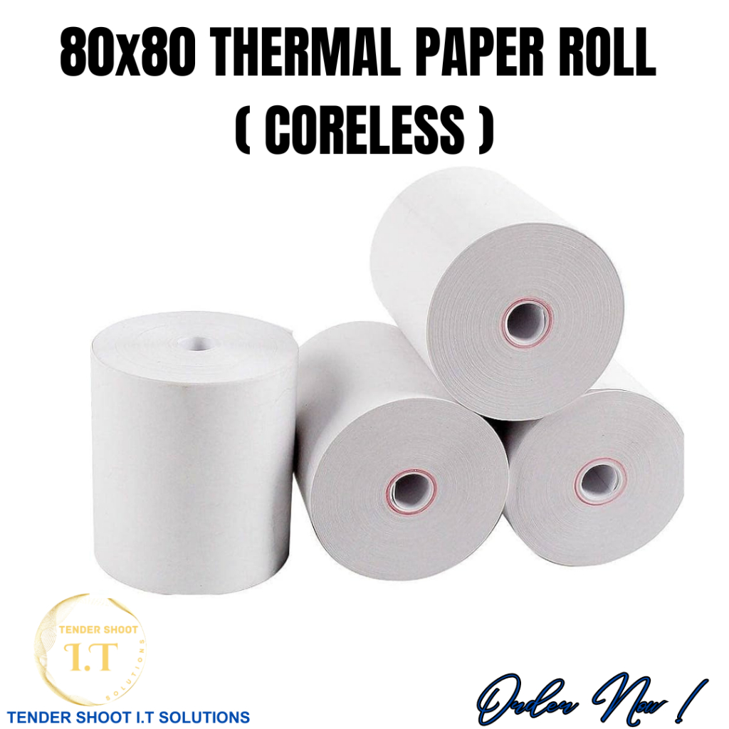 1 BOX (50 ROLLS) of Thermal Paper 80x80 or 80mm x 80mm 80 x 80 Coreless ...