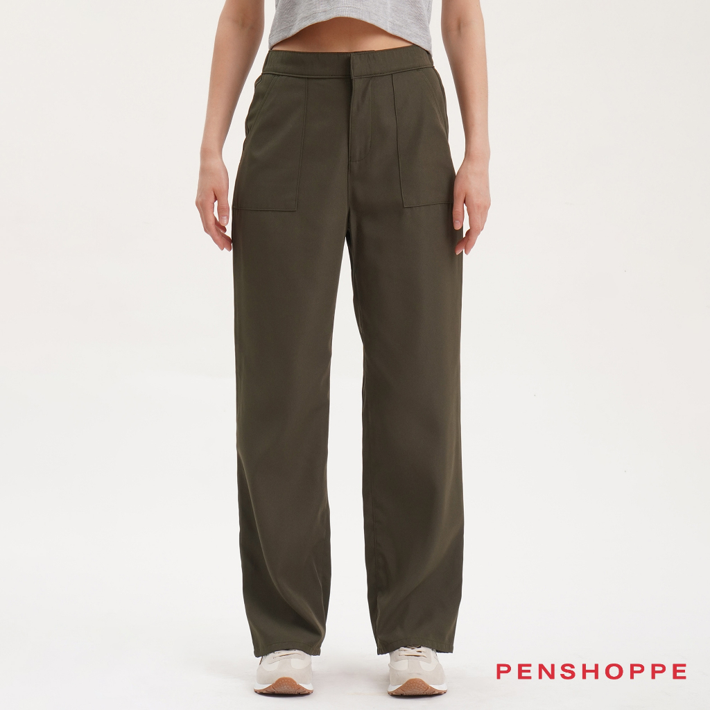 Penshoppe Straight Fit Trousers For Women (Fatigue/Khaki) [Slacks, Long ...