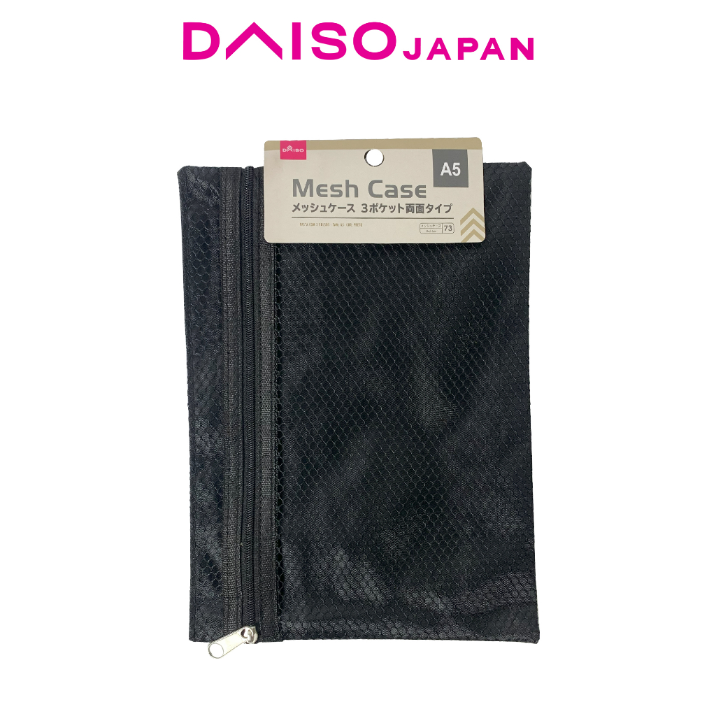 Daiso A5 Mesh Bag Organizer With 3 Pockets in Black (DoubleSided Type
