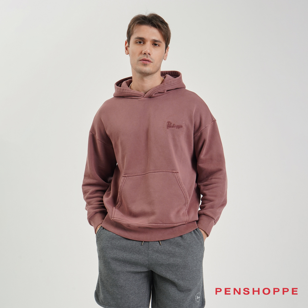 Penshoppe Relaxed Fit Vintage Wash Hoodie For Men (Terracotta) | Shopee ...