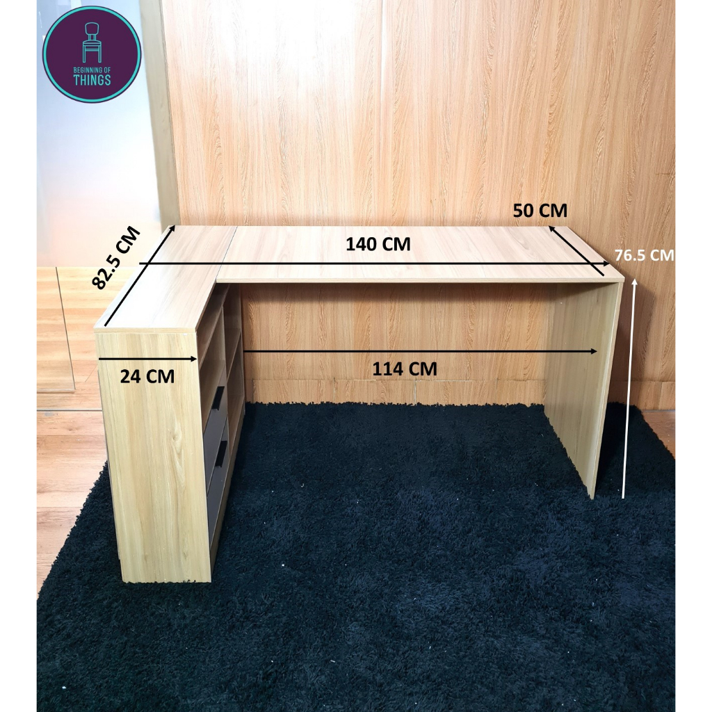 LEVIN 140 CM L-Shaped Executive Table Desk with Cabinet Pedestal ...