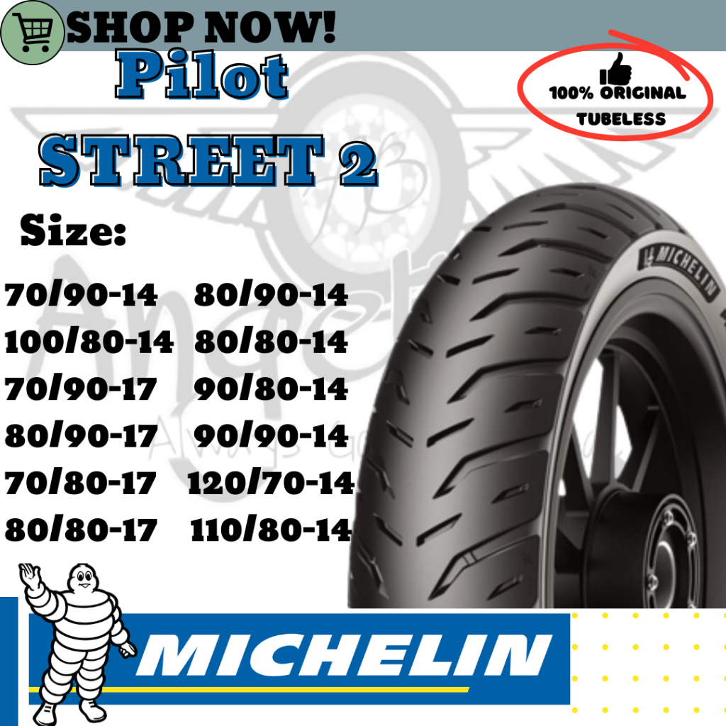 MICHELIN Tubeless Motorcycle Tires Pilot Street 2 By 14 and 17