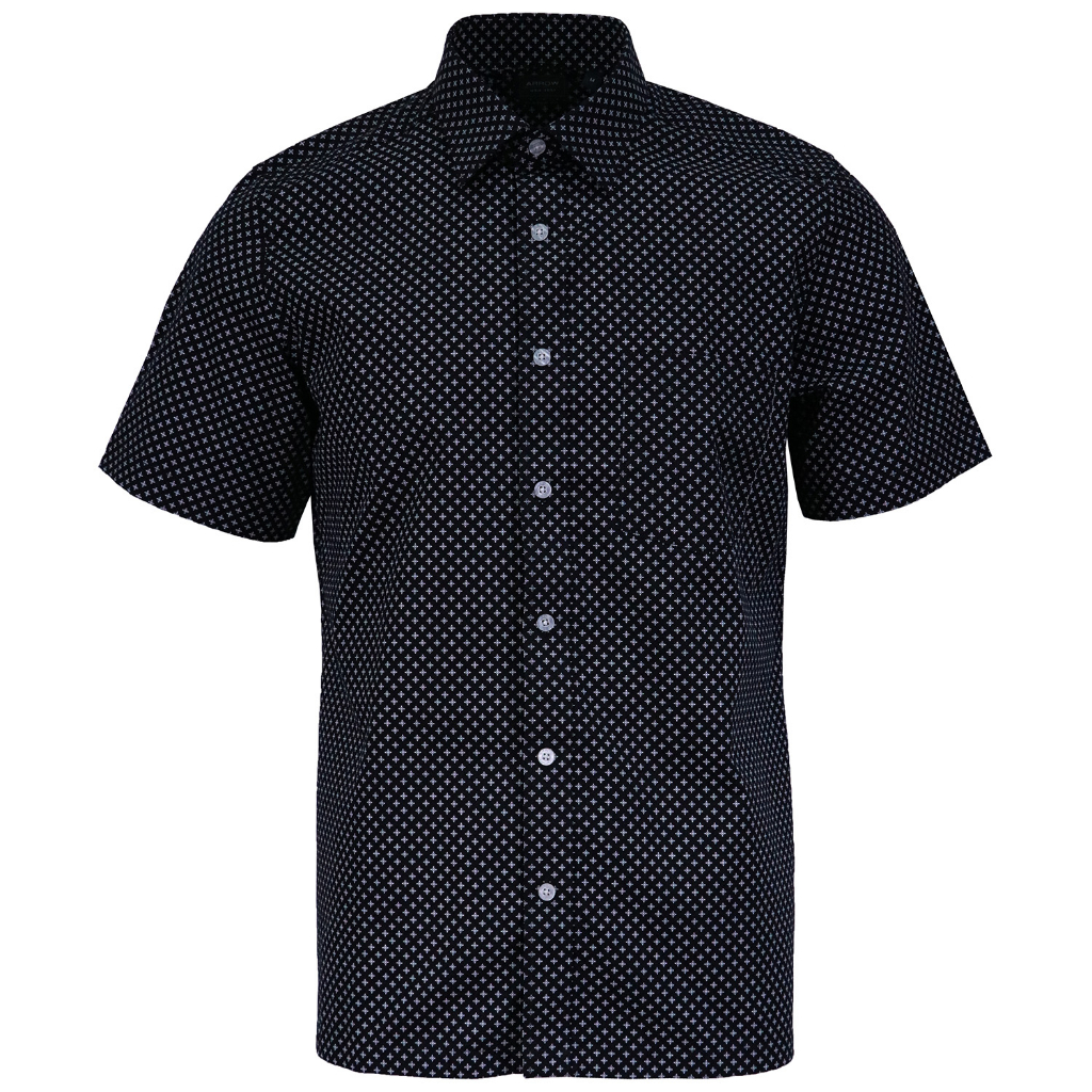 Arrow Men's Regular Fit Printed Short Sleeve Shirt (Black) Shopee