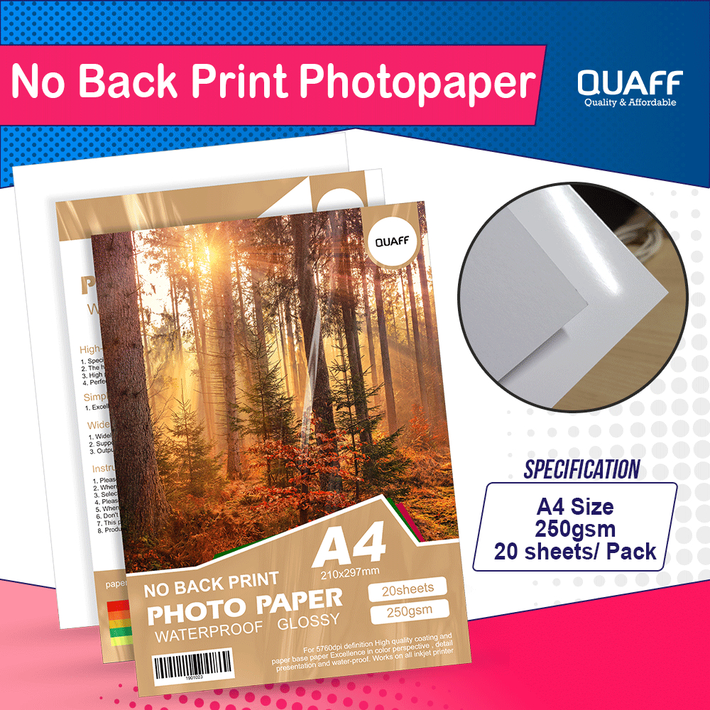 Quaff No Back print Photo Paper 250gsm (A4size 20 sheets) Shopee