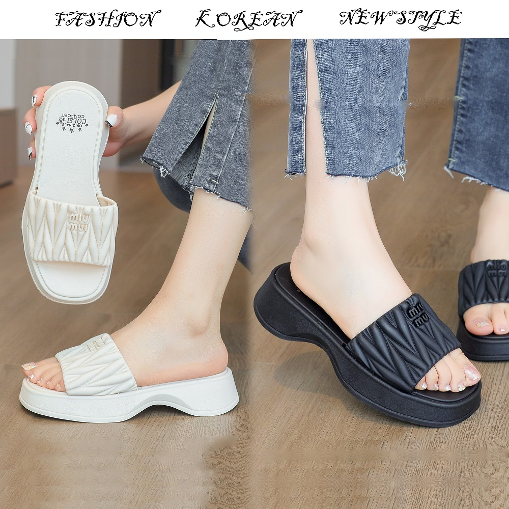 2inches Thick Sole New Korea Casual Slipper One-Strap Slide Sandals for ...