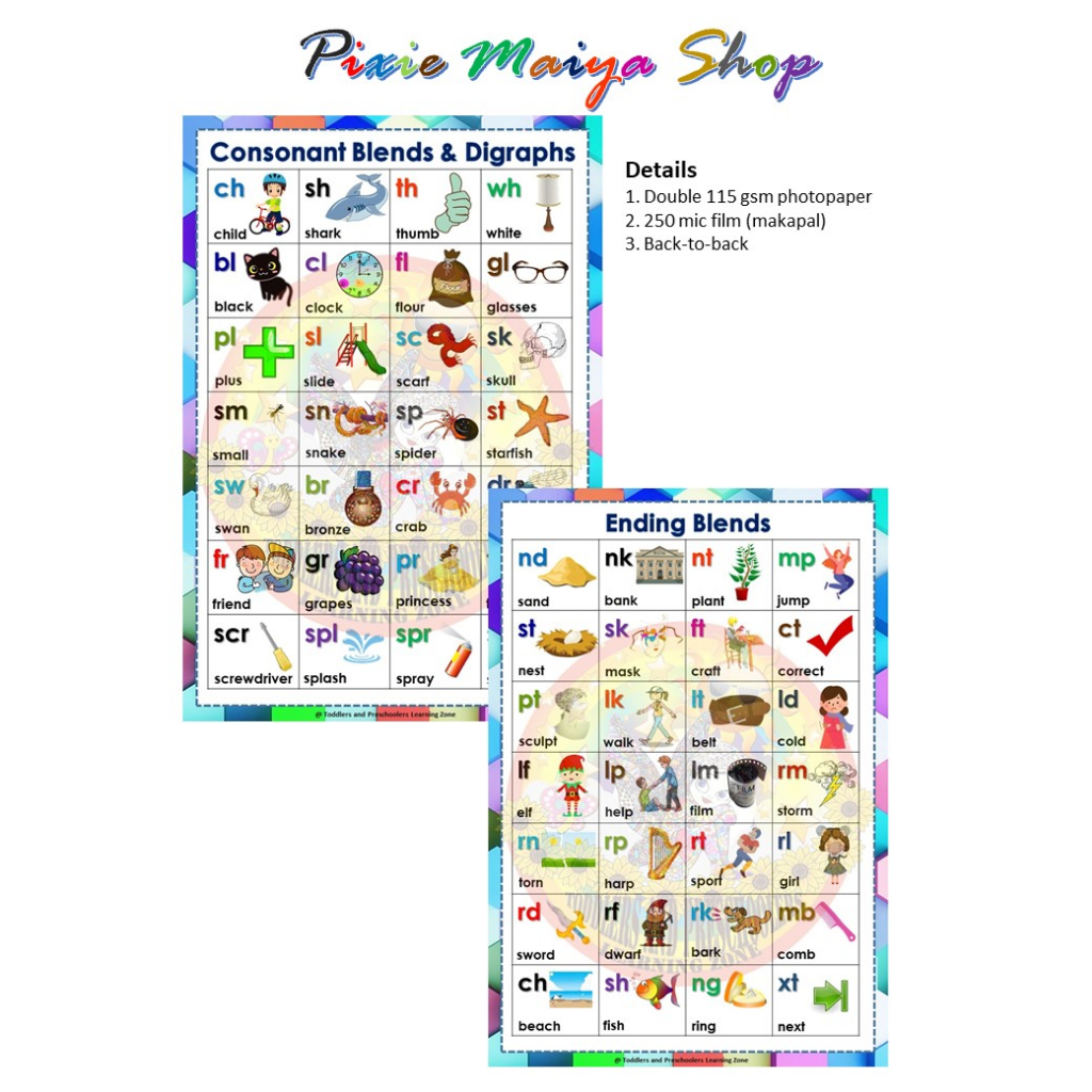 Consonants Blends And Digraphs And Ending Blends Chart Shopee Philippines