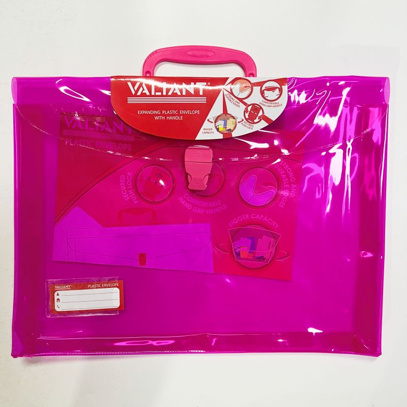 Valiant Expanding Plastic Envelope With Handle Pushlock Bag Office