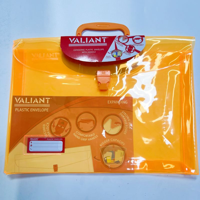 Valiant Expanding Plastic Envelope With Handle Pushlock Bag Office