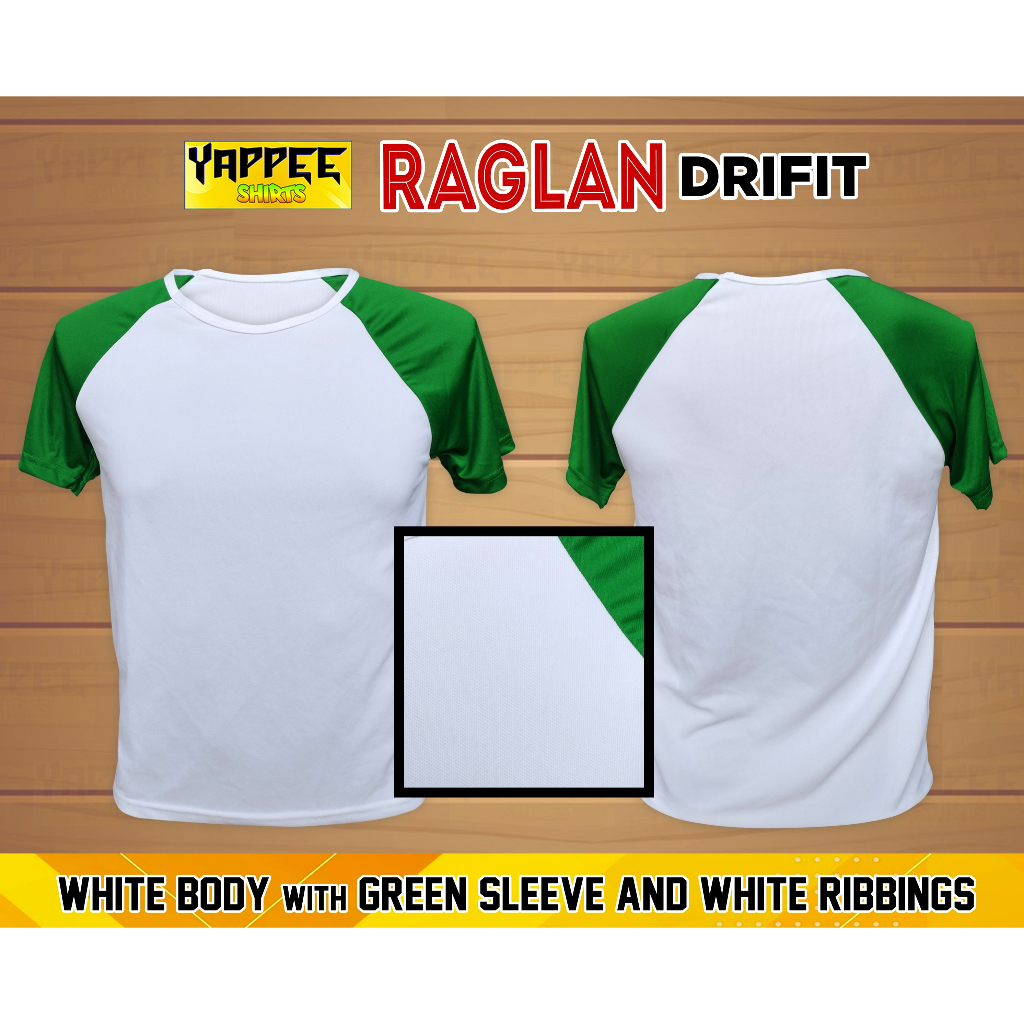 Yappee Raglan Drifit white body neckline with Green sleeve Tshirt Shopee Philippines