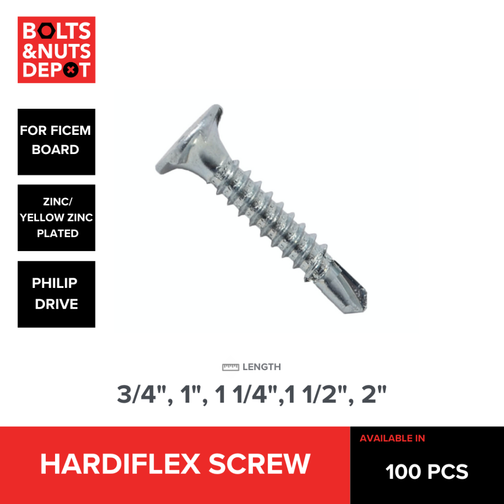 HARDIFLEX/CEMENT BOARD SCREW PHILIP DRIVE 7 x 3/4, 1, 11/4, 11/2