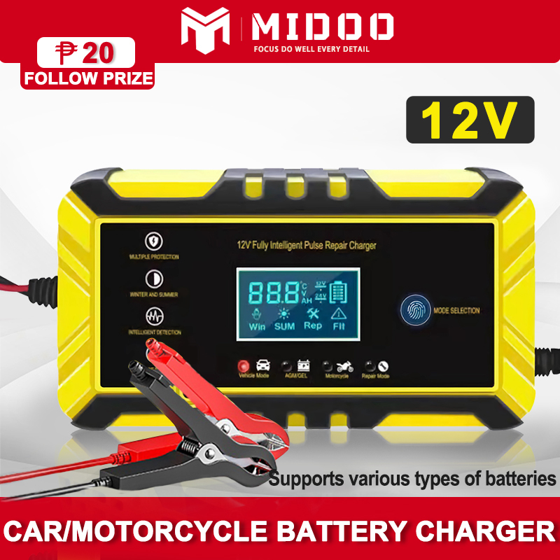 MIDOO Car Battery Charger 12V/24V 8A Intelligent Touch Screen Pulse ...