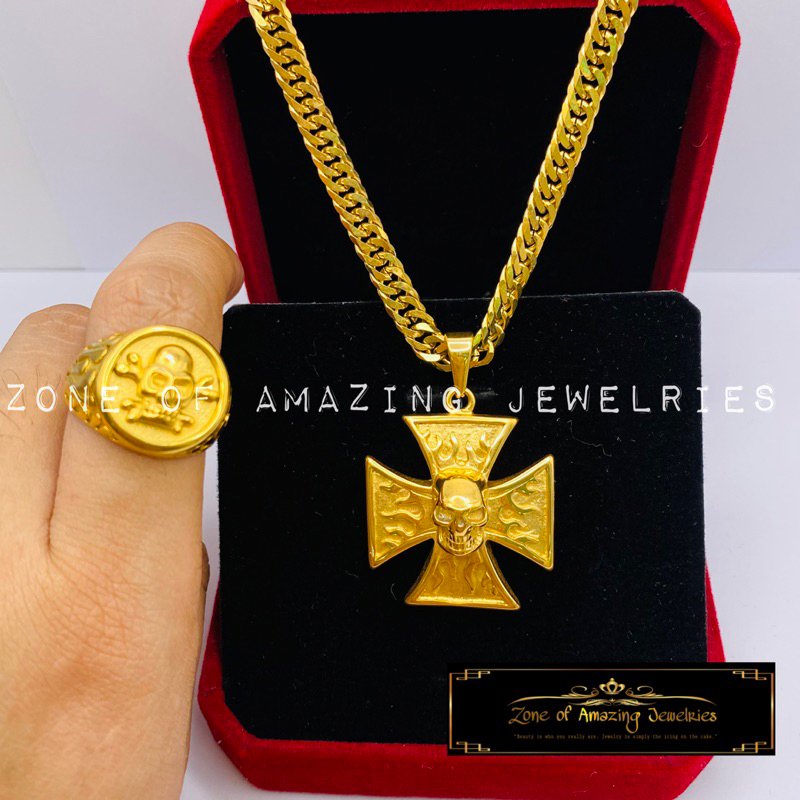 zoaj.ph Maltese Skull Cross Necklace with Ring for Men | Shopee Philippines