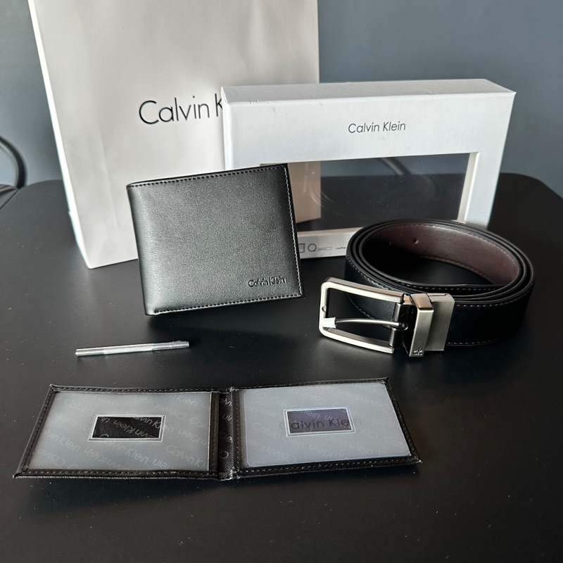 Calvin klein leather belt deals & wallet set