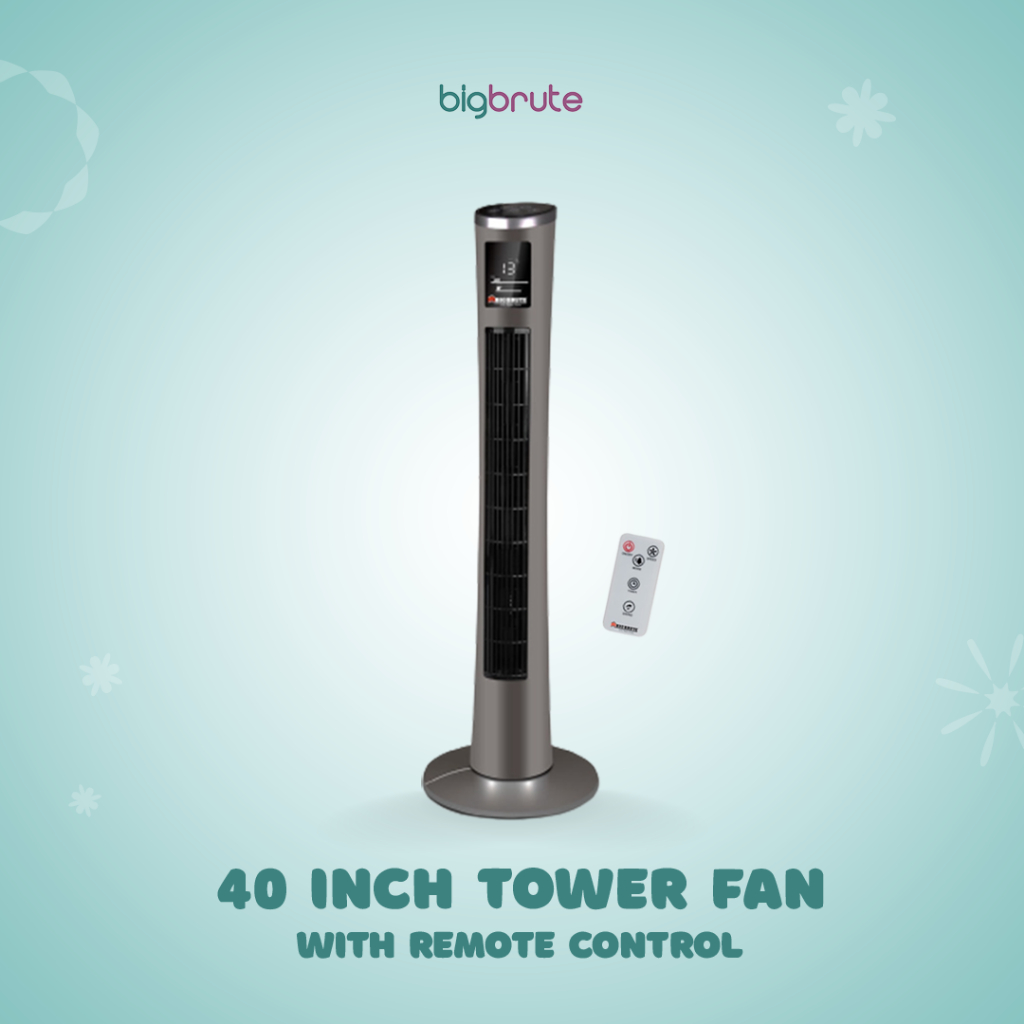 Big Brute Tower Fan with Remote Ivory White or Steel Grey 40 Inch ...