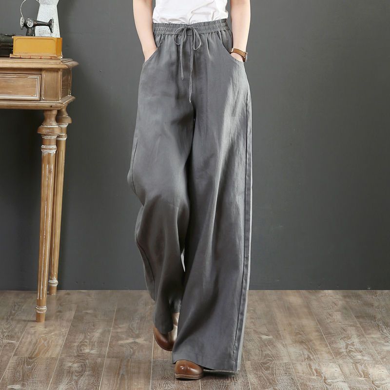 NSL Korean fashion elastic wide leg cotton plain square pants pockets ...