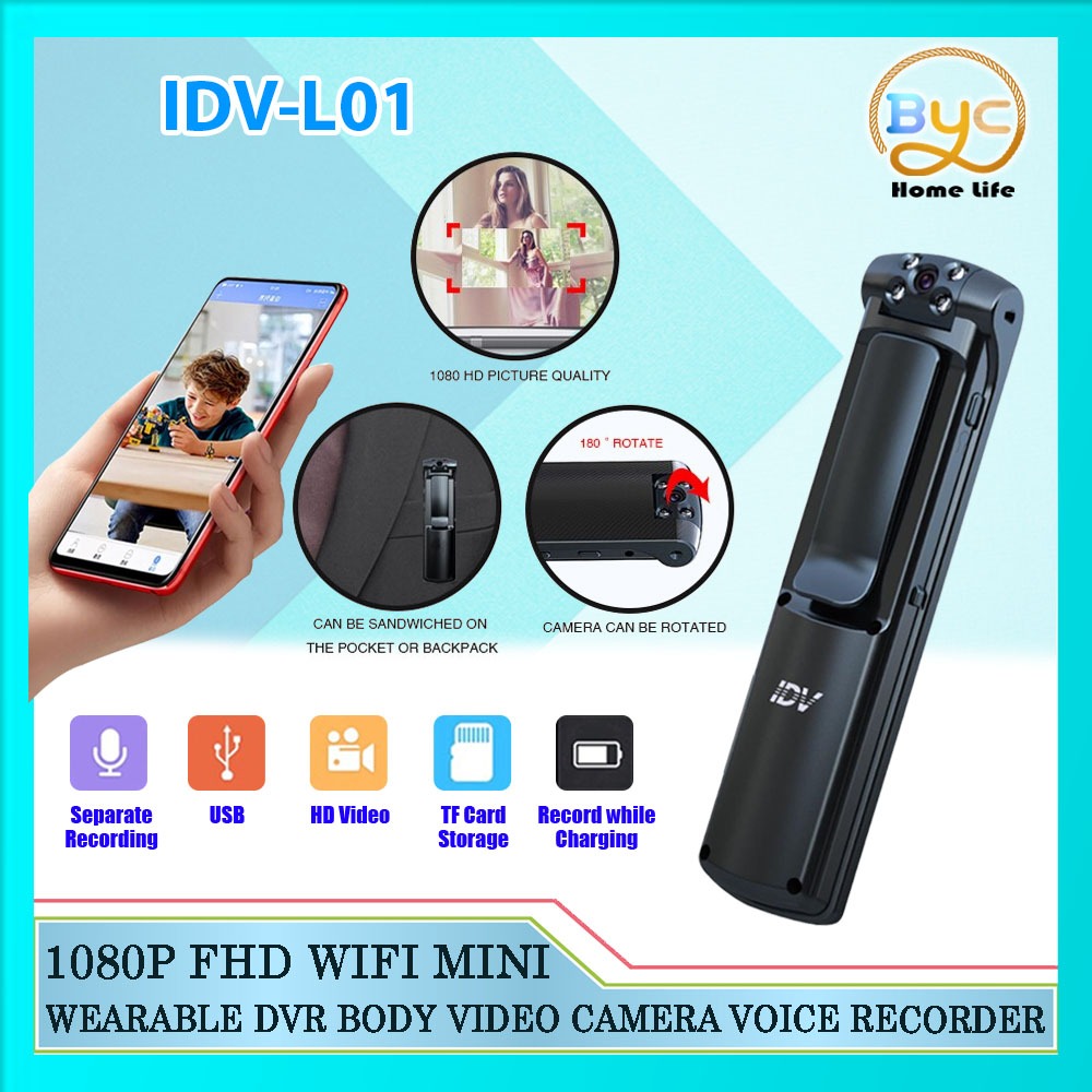 IDV-L01 FHD 1080P WiFi Mini Wearable DVR Body Camera Video Voice ...