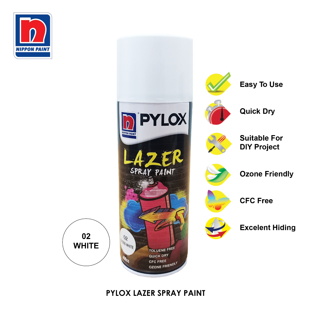 Pylox Lazer Spray Paint White PLZ002 400cc | Shopee Philippines