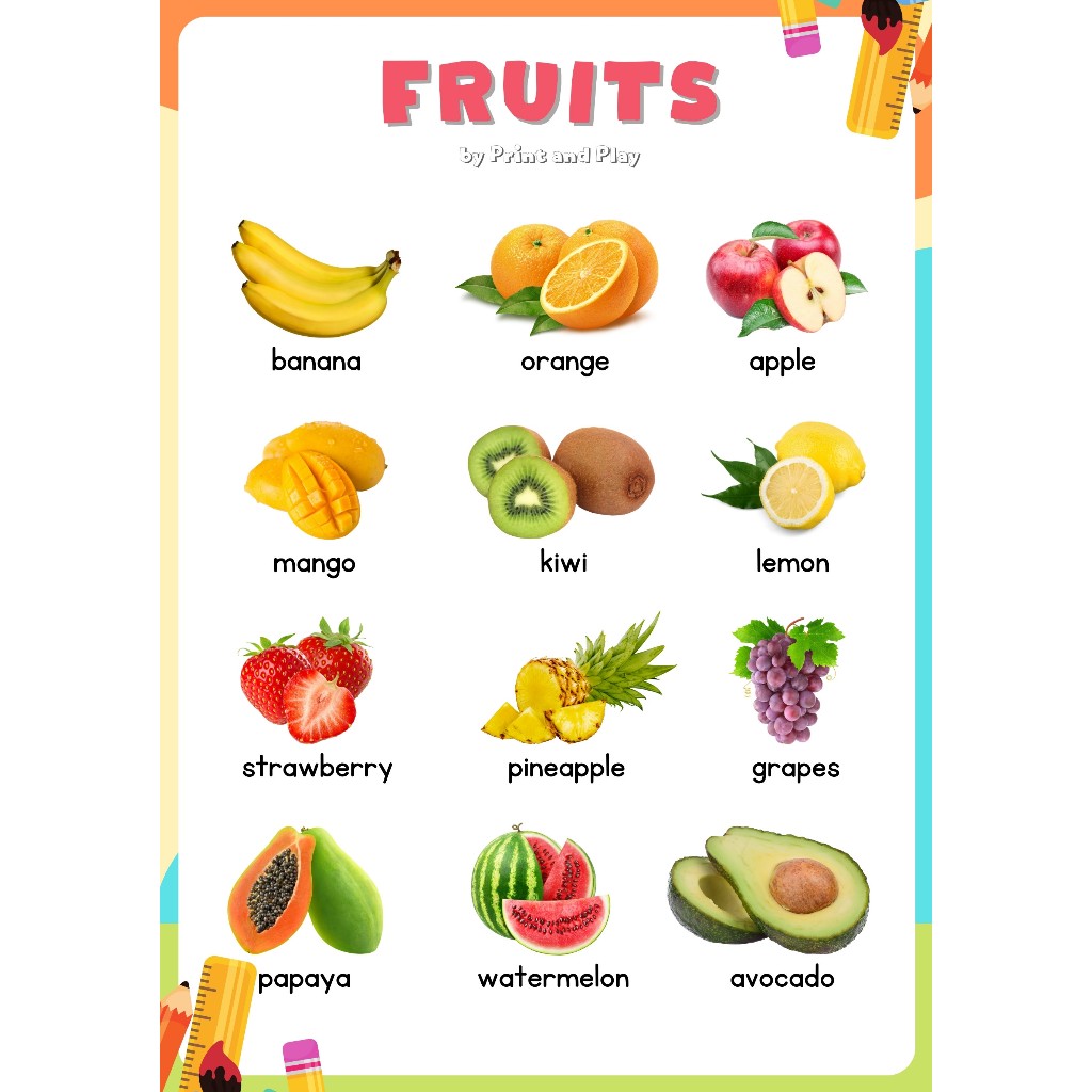 Laminated Learning Chart for Kids - Fruits and Vegetables, Go, Grow ...