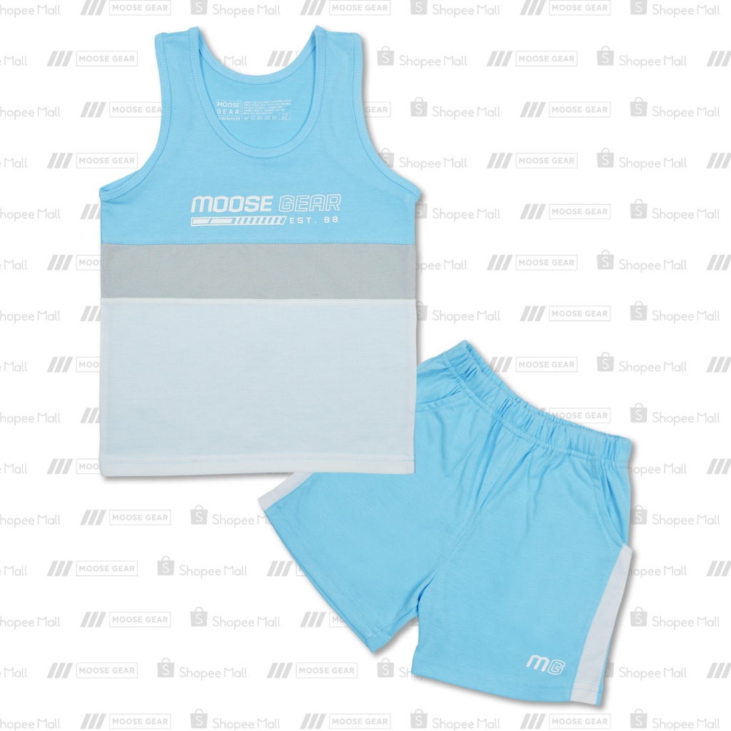 Moose Gear White Combi Sando With Baby Blue Short Set (SDS 12863 IW