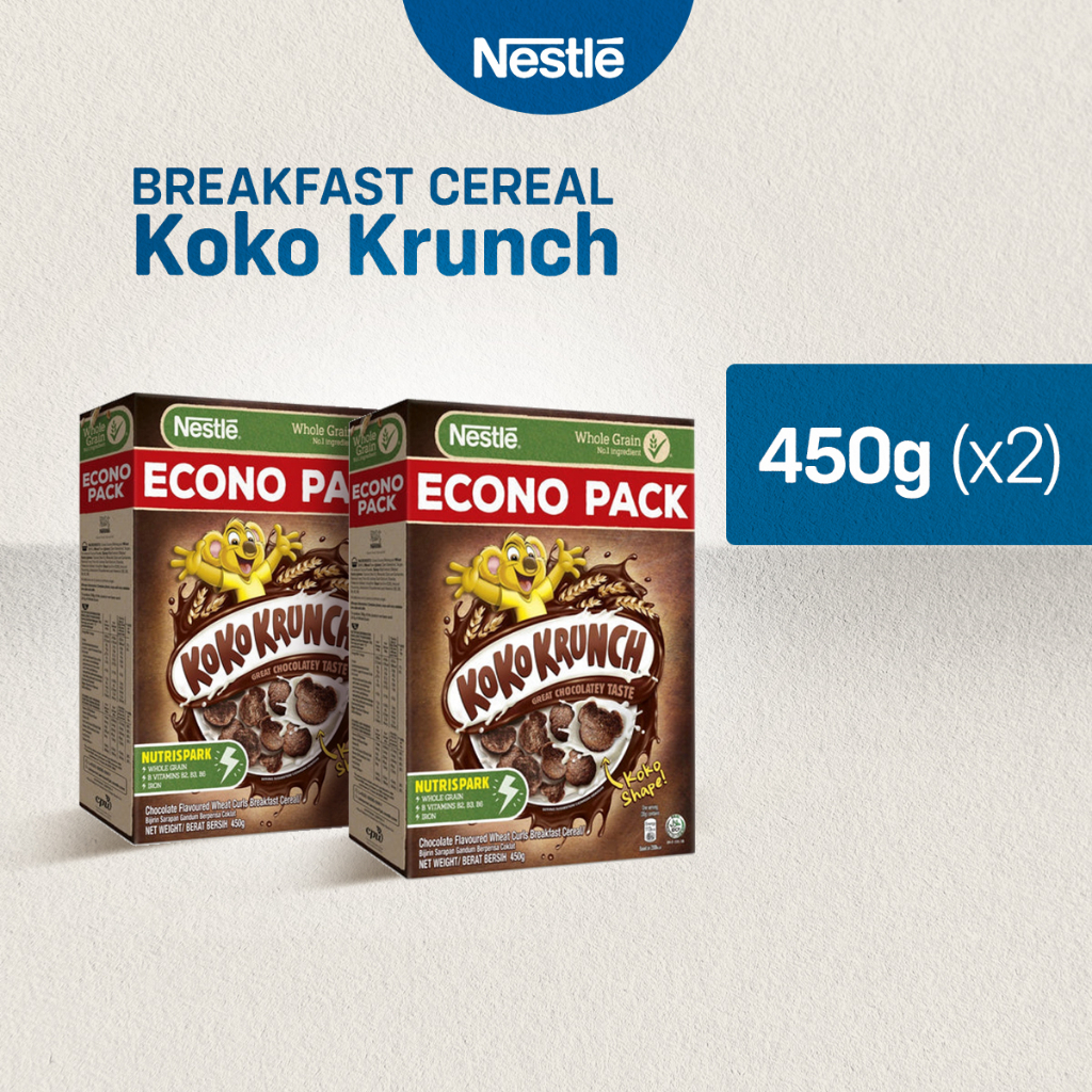 Nestle Koko Krunch Whole Grain Chocolate Cereal 900g (2 Boxes inside