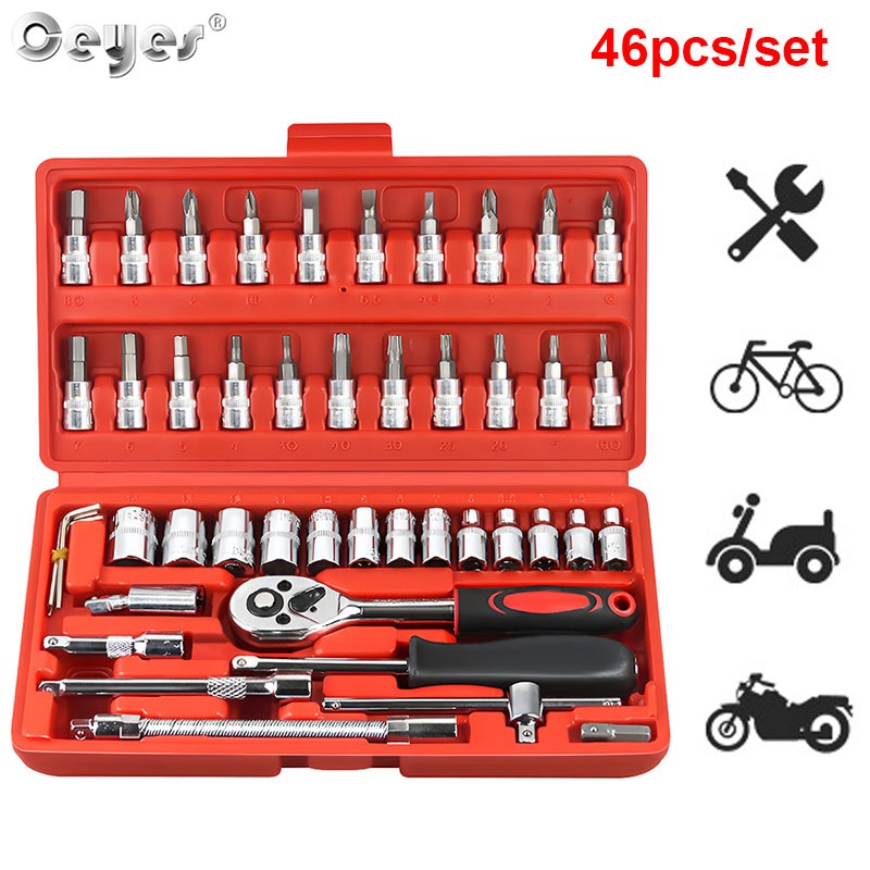 Ceyes 46Pcs Tool Box Car Motorcycle Repair Set Hand Tools Home Service