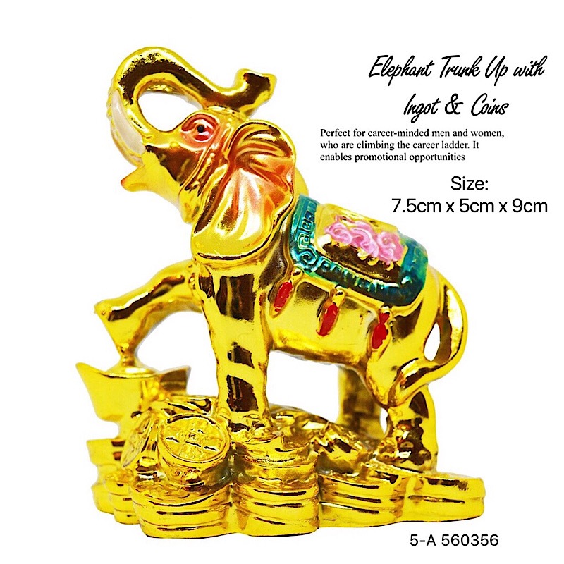 Fengshui Lucky Elephant Trunk Up Elephant With Ingots & Coins for