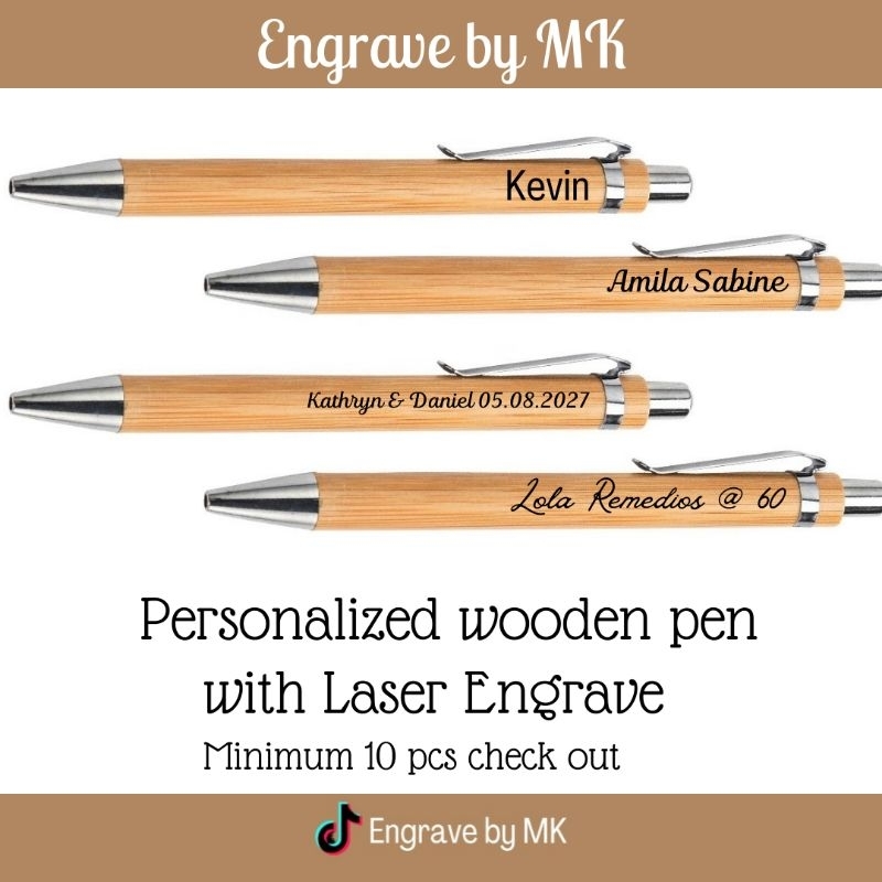 Bamboo pen LASER ENGRAVE / Wooden pen for giveaway souvenirs | Shopee ...