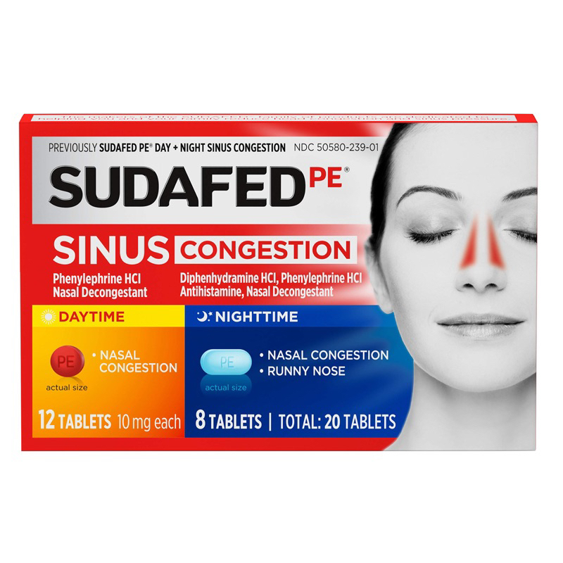 Sudafed PE Sinus Congestion Nasal Decongestant 20Tablets Shopee