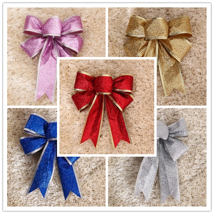 25cm Sparkling Glitter Ribbon Bow For Christmas Tree Wreath Xmas Decorations Big Poinsettia