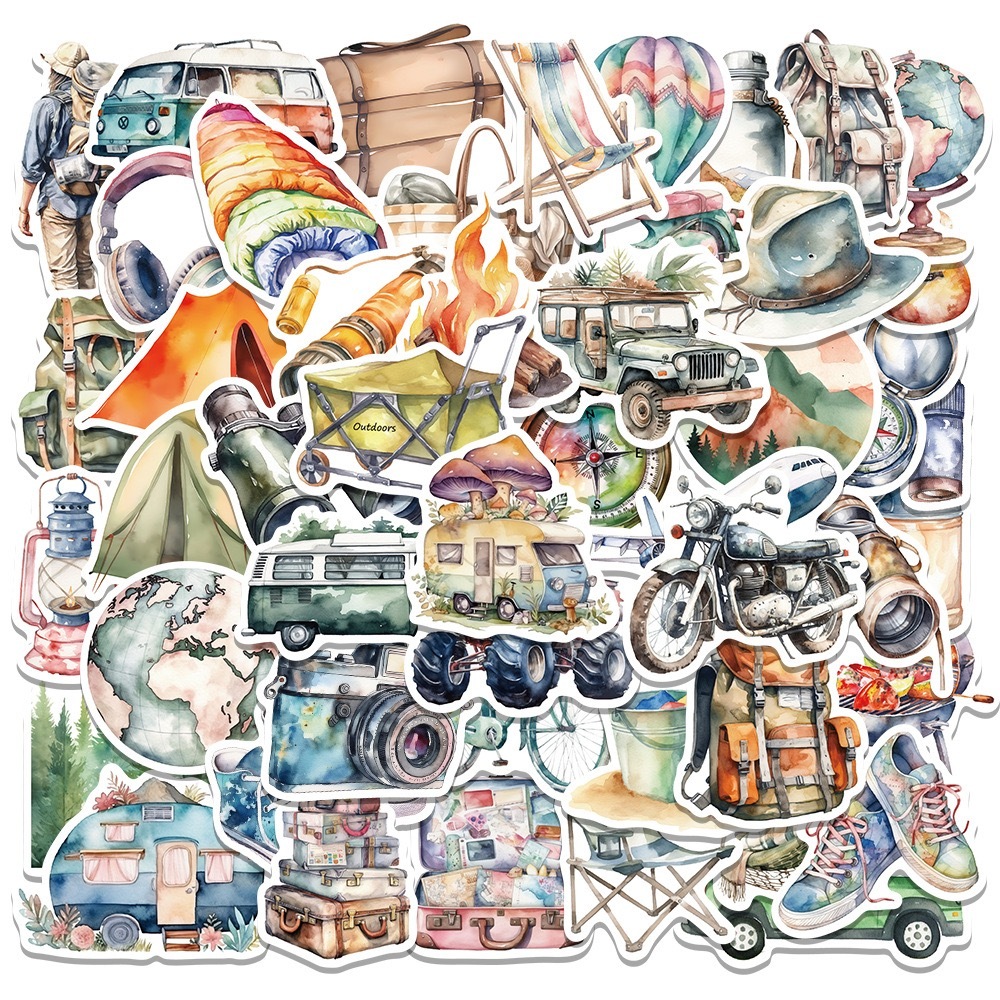50pcs Watercolour Outdoor Hiking Camping Stickers Cartoon Decal ...