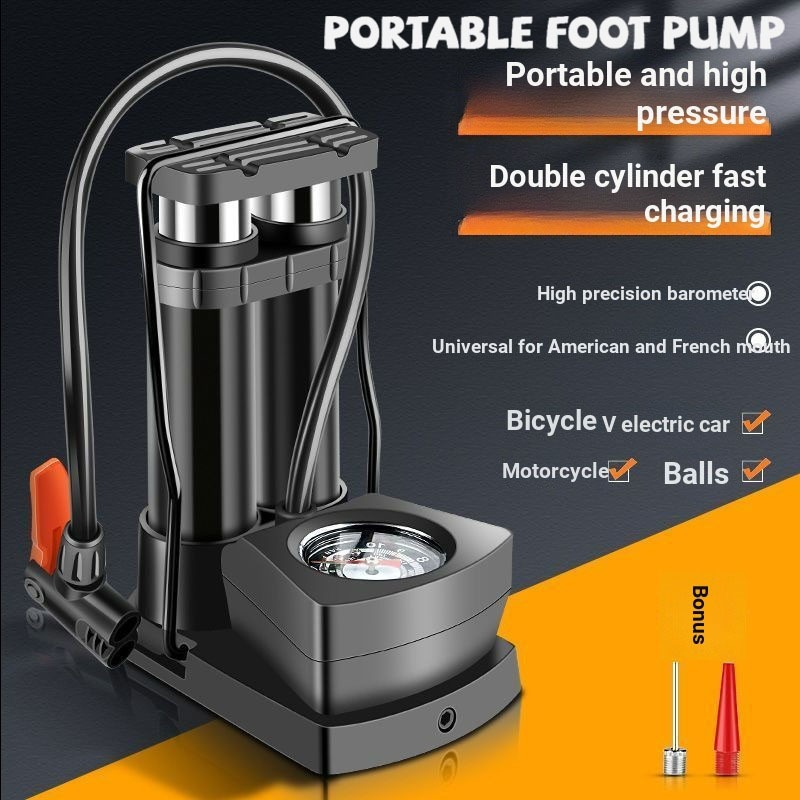 Portable Foot Pump High Pressure 140psi Doubletube Car Motorcycle Tire