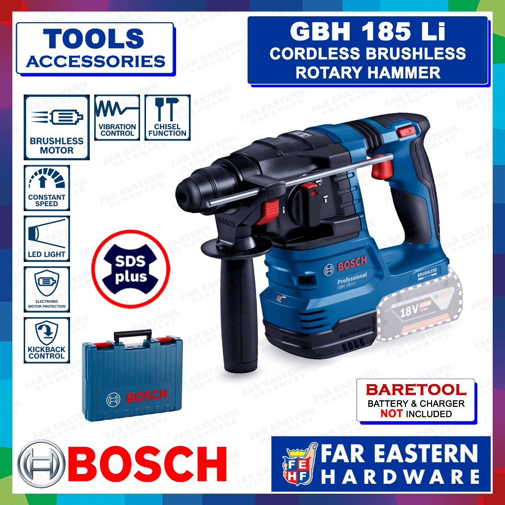 BOSCH GBH 185 Li Cordless Brushless Rotary Hammer SDS Plus w/ Case 18V ...