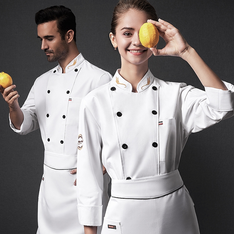 Chef Uniform White Long Unisex Black Chef Clothes Chef Jacket Catering Uniform Waiter Cooking 9870